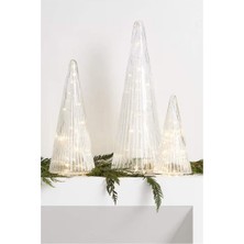 Crate & Barrel Ribbed Clear Glass Christmas Trees Set 3 Modern Cam Ağaçlar