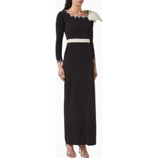 Ac By Aanchal Chanda Bow Embellished Fiyonklu Scuba Maxi Couture Kadın Elbise