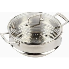 Le Creuset 24 cm Çelik Buharlı Pişirici Aparatı Cam Kapaklı