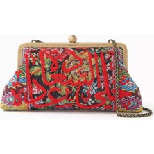 Sarah's Bag Çiçekli Jakarlı Kanvas Üzerine Kaligrafi Boncuklu Çanta, El Yapımı & Zarif