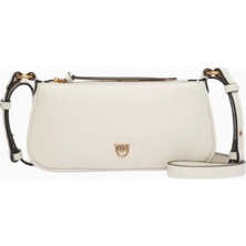 Pinko Mini Half Moon Krem Deri Lüks Baguette Çanta, Italya Yapımı Günlük ve Gece Kullanımı