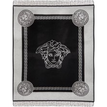 Versace Home Greca Key-Medusa, Italyan Tasarımı Siyah Ipek Kaşmir Battaniye
