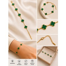 Bijutakı Yeşil Yonca Motifli Gold Bileklik