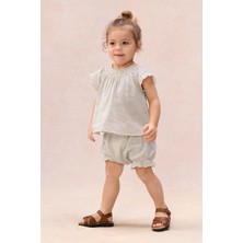 The White Company Organik Pamuklu Brode Detaylı Kız Bebek Bluz ve Şort Külot Takımı
