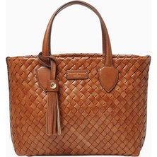 Aspinal Of London Small Island Kahverengi Woven Deri Tote Çanta, Şık ve Zarif Tasarım