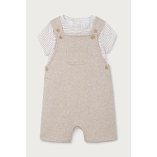The White Company Organik Pamuklu Çizgili Tişört ve Salopet Erkek Bebek Takımı