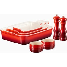 Le Creuset 5 Parça Seramik Fırın Kabı ve Tuz-Biber Değirmeni Seti