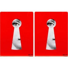 Fornasetti Serratura El Boyaması Italyan Tasarımı, Metal Kitap Tutucu Seti