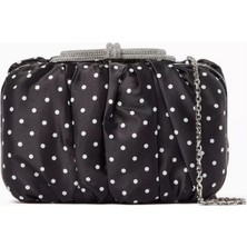 Mach & Mach Polka-Dot Saten El Çantası, Çift Fiyonklu, Kristal Işlemeli