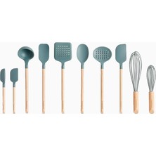 Crate & Barrel 10 Parça Silikon Başlıklı & Ahşap Saplı Mutfak Gereçleri Seti