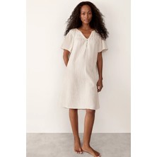 The White Company Organik Pamuk Çizgili Bohem Kadın Gecelik