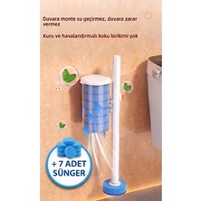 Mr. Güzellik Manyetik Duvara Monte Tek Kullanımlık Tuvalet Fırçası Seti | 360° Esnek Sünger Başlıklı WC Klozet Temizlik Seti Yedek Dahil