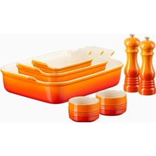 Le Creuset 5 Parça Seramik Fırın Kabı ve Tuz-Biber Değirmeni Seti