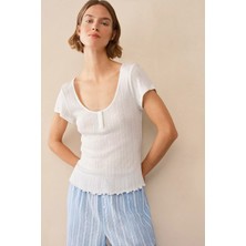 The White Company Pointelle Kayık Yaka Kadın Pijama Üstü