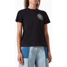 3.1 Phillip Lim Çiçek Nakışlı %100 Pamuk Kadın Tişört Siyah