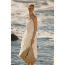 The White Company Drape Detaylı Ramie Kadın Midi Elbise