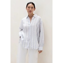 The White Company Çizgili Keten Kadın Oversize Gömlek