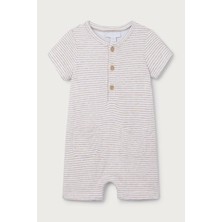 The White Company Organik Pamuklu Çizgili Kısa Kollu Bebek Tulum