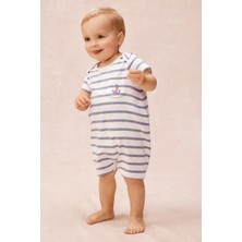 The White Company Organik Pamuklu Çapa Nakışlı Çizgili Kısa Bebek Uyku Tulumu