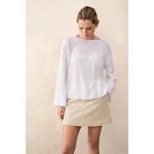 The White Company Avrupa Keten Kayık Yaka Uzun Kollu Kadın Tişört