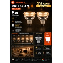 Avarson (2 Adet) Ledvance 12V Ac/dc 8W (50W) Dimli 2700K (Sarı Işık) Gu5.3 Duylu LED Çanak Ampul