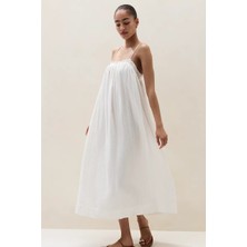 The White Company Organik Pamuk Gipeli Kare Yaka Kadın Midi Elbise
