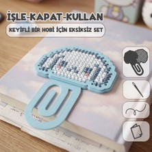 Etamina Hellomina Serisi: Mavi Kulaklı Bulut 8-Bit Pixel Art Çarpı Işi Kitap Ayracı Kiti- Minimalist Karakter Tasarımlı Hobi Seti