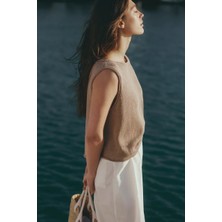 The White Company Saf Keten Yuvarlak Yaka Kadın Triko Atlet