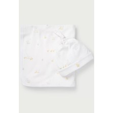 The White Company Organik Pamuklu Yürüyen Ördekler Desenli Bebek Battaniyesi ve Şapka Seti