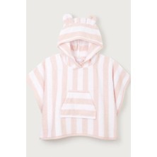 The White Company Organik Pamuklu Pembe Çizgili Kapüşonlu Bebek Plaj Pançosu