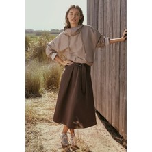 The White Company Lyocell Pamuk Karışımlı Kemer Detaylı Midi Etek