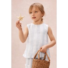 The White Company Organik Pamuklu Çizgili Kız Bebek Bluz ve Pantolon Takımı