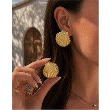 Invictus Design Kadın Gold Deniz Temalı Deniz Kabuğu Figürlü Küpe