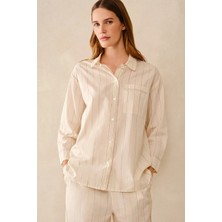 The White Company Organik Pamuk Çizgili Kadın Pijama Gömleği