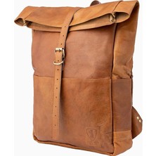 Berliner Bags Paris Vintage Deri Rolltop Laptop Unisex Sırt Çantası Kahverengi