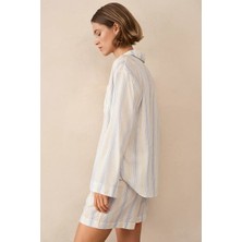 The White Company Organik Pamuk Çizgili Kadın Pijama Gömleği