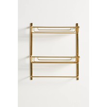 Anthropologie Maison Iki Katlı Altın Renkli Pirinç Banyo Rafı 48 cm