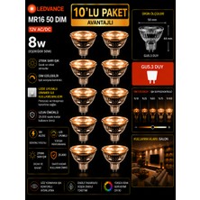 Avarson (10 Adet) Ledvance 12V Ac/dc 8W (50W) Dimli 2700K (Sarı Işık) Gu5.3 Duylu LED Çanak Ampul