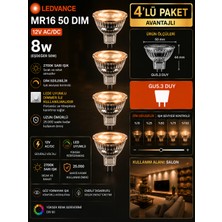 Avarson (4 Adet) Ledvance 12V Ac/dc 8W (50W) Dimli 2700K (Sarı Işık) Gu5.3 Duylu LED Çanak Ampul