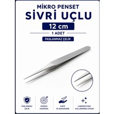 Labolist Mikro Penset 12 cm Sivri Uçlu Paslanmaz