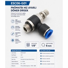 Firetech ESC06-G01 Pnömatik Esc 1/8'' - 6 mm Hız Ayarlı Döner Dirsek 6 mm