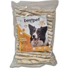 Bestpet Twisted Stick WHITE,%100 Doğal Deri Beyaz Burgu Köpek Ödül Çubuğu 350 gr