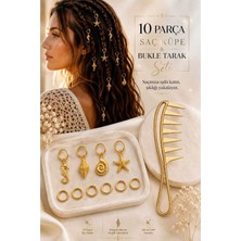 Invictus Design Kadın Gold Yıldız Deniz Kabuk Istiridye Denizatı Halka Model Saç Küpesi Charm Saç Toka Yüzük Örgü Süs Aksesuar 10 Parça ve Bukle Belirginleştirici Kıvırcık Saç Tarak 2'li Set