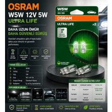 Osram Ultra Life W5W T10 12V 5W Uzun Ömürlü Park Plaka Ampulü 2 Adet