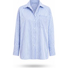 5in1Canpolat Mavi Çizgili Poplin Gömlek 0175