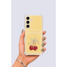 Aesco Samsung Galaxy S24 Fe Kartlıklı Kiraz Desenli Kılıf