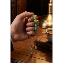 Taş Sandığı Yeşil Hareli Akik Çelik Zaza Tesbih – 8 mm