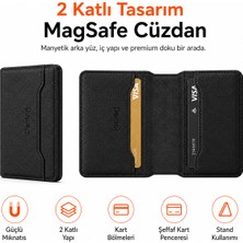 Ayers Erkek 2 Katlı Magsafe Manyetik Telefon Cüzdanı Standlı Kartlık, 3 Kart Kapasiteli Ince Tasarım, iPhone 12 / 13 / 14 / 15 / 16 / 17 Serisi Uyumlu Premium Cüzdan