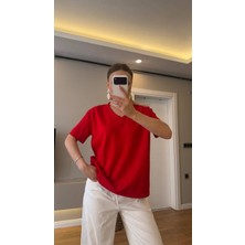 Butik V Yaka Rahat Kesim Likralı Kadın T-Shirt / Günlük Basic
