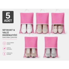Melisa Tekstil 5'li Pembe Ayakkabı Saklama Çantası 32 x 45 cm  Valiz Içi Düzenleyici Fermuarlı ve Taşıma Saplı Organizer